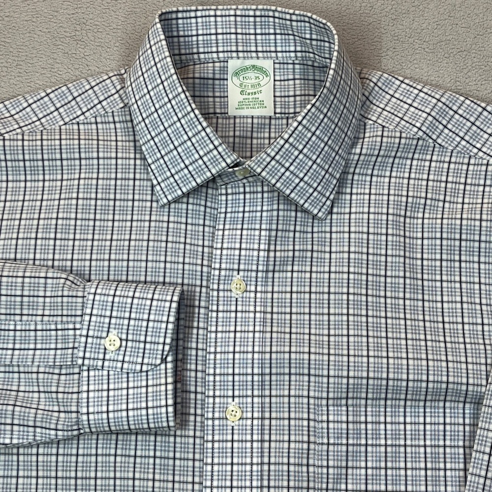 Brooks Brothers Mens 15.5 35 Classic Non-Iron Supima Cotton Dress Shirt Check